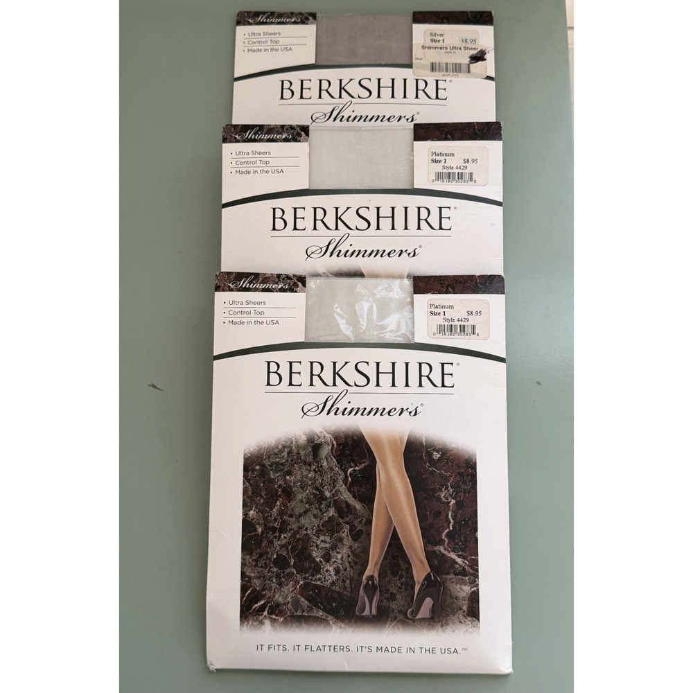 Berkshire‎ Shimmers Size 1 Sheer Control Top 4429 Platinum White Silver Lot VTG